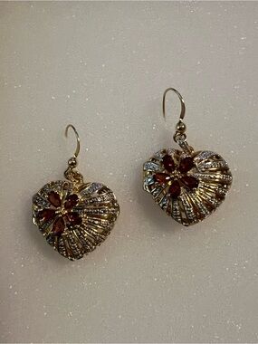 Ross-Simmons 925 Gold over Sterling Heart Locket Rhodolite Garnet Earrings